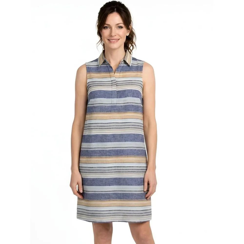 Beachlunchlounge Leandrina Lake Blue Striped Shirt Dress Size S Petite
